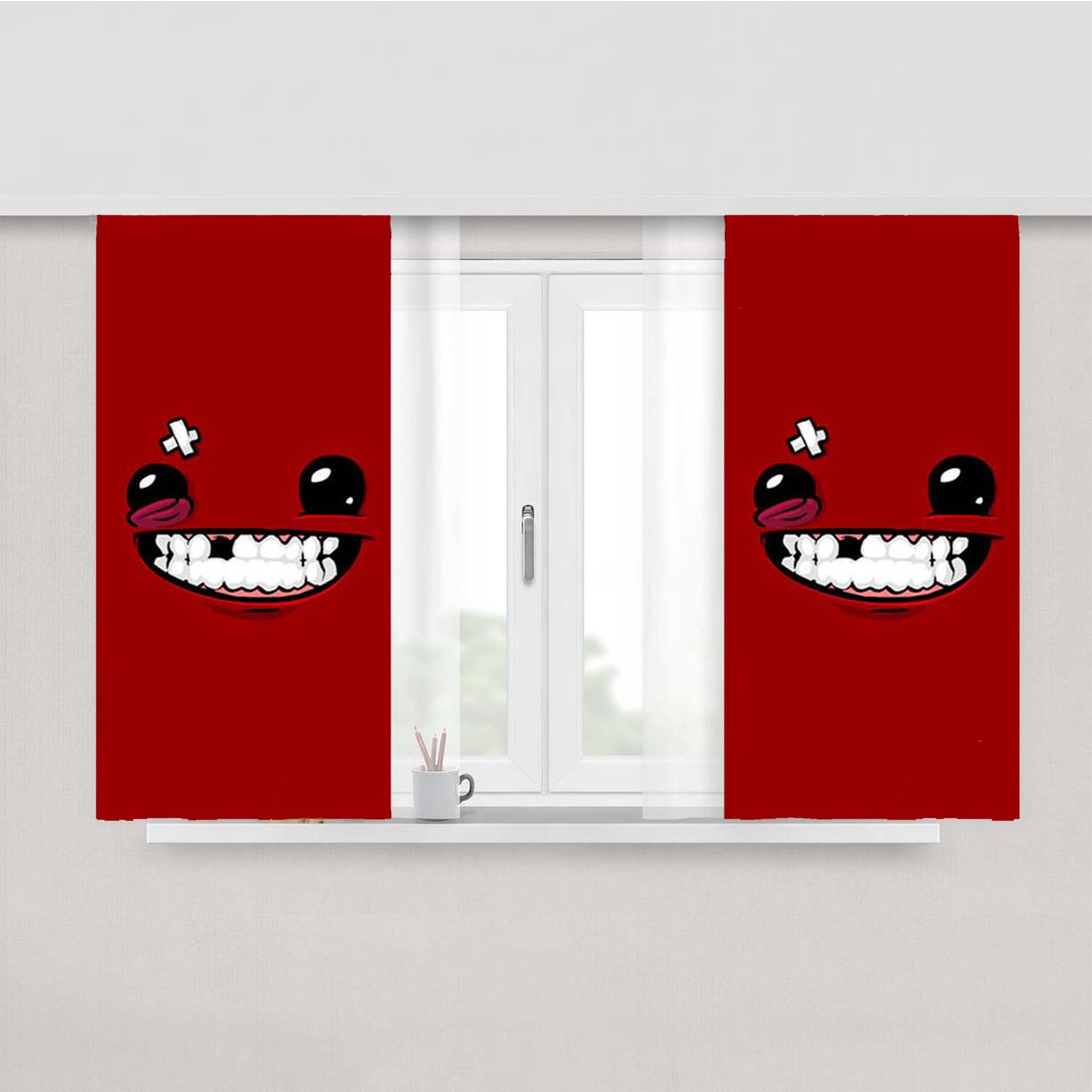 Super Meat Boy Tooth Peach Skin Window Curtains