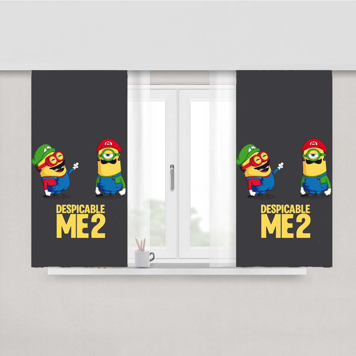 Super Minion Bros Peach Skin Window Curtains