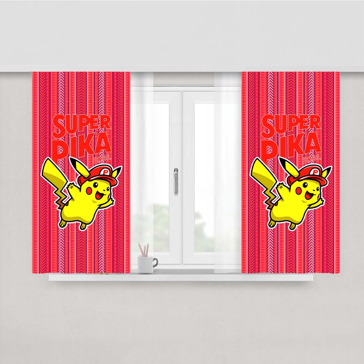 Super Pika Bros Peach Skin Window Curtains