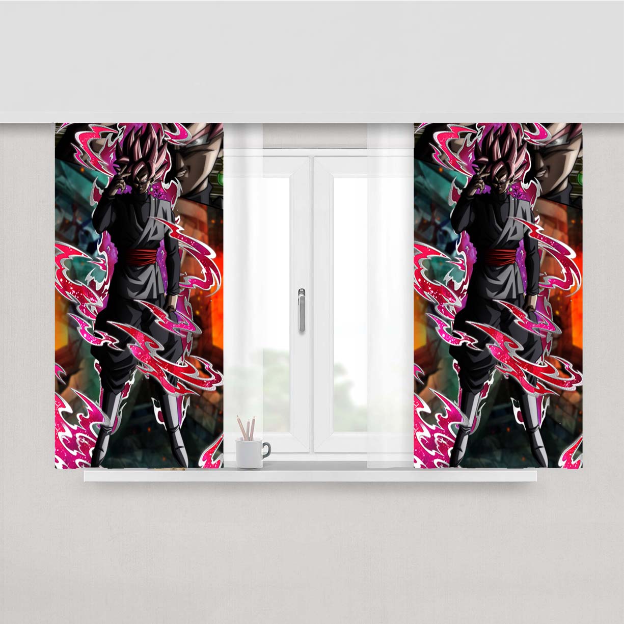 Super Saiyan Black Goku Peach Skin Window Curtains