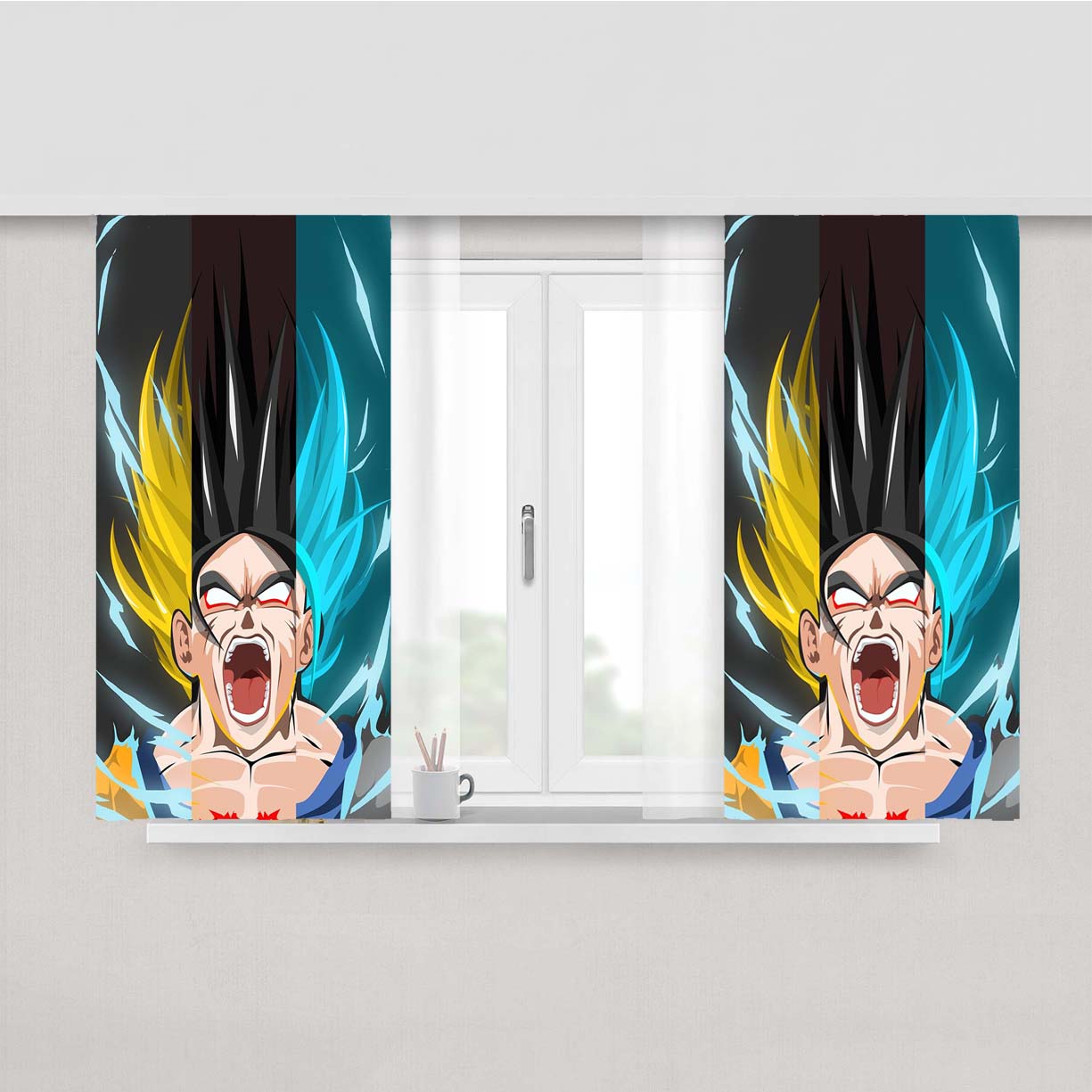 Super Saiyan Collage Peach Skin Window Curtains