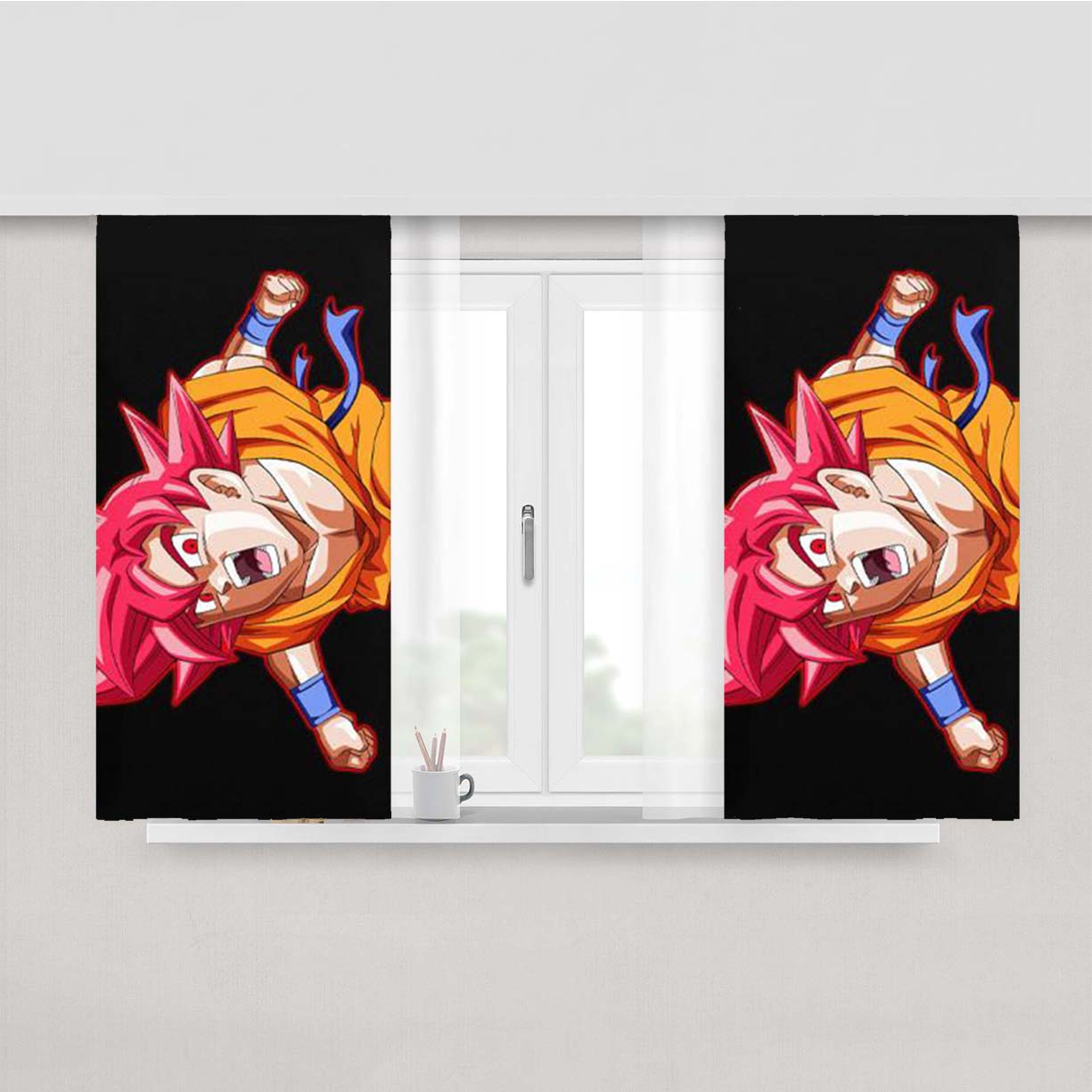 Super Saiyan God Goku Peach Skin Window Curtains