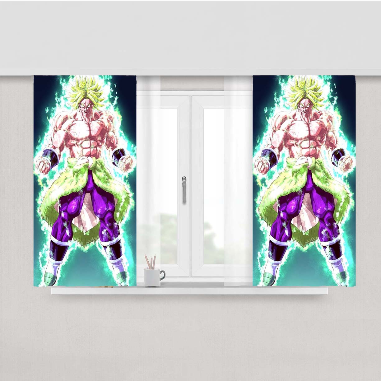 Super Saiyan Powerful Broly Peach Skin Window Curtains