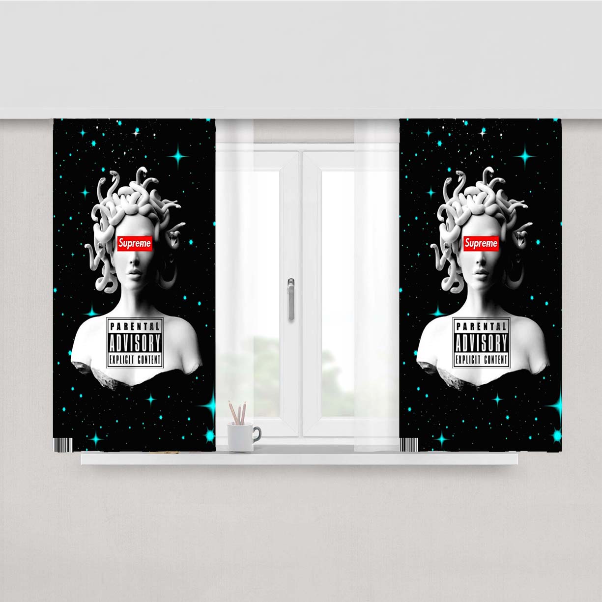 Supere X Medusa Sculpture Peach Skin Window Curtains
