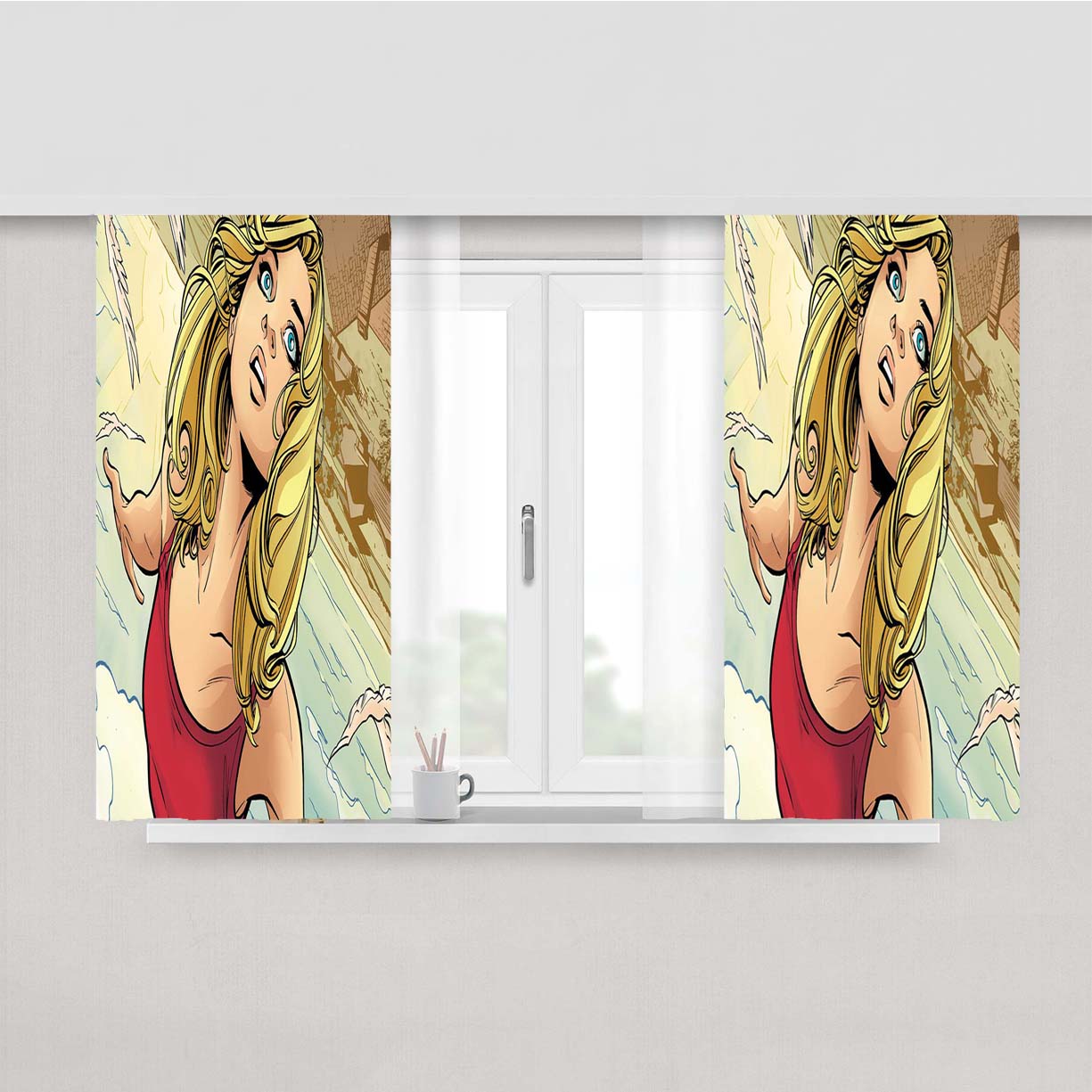 Supergirl Comics Peach Skin Window Curtains