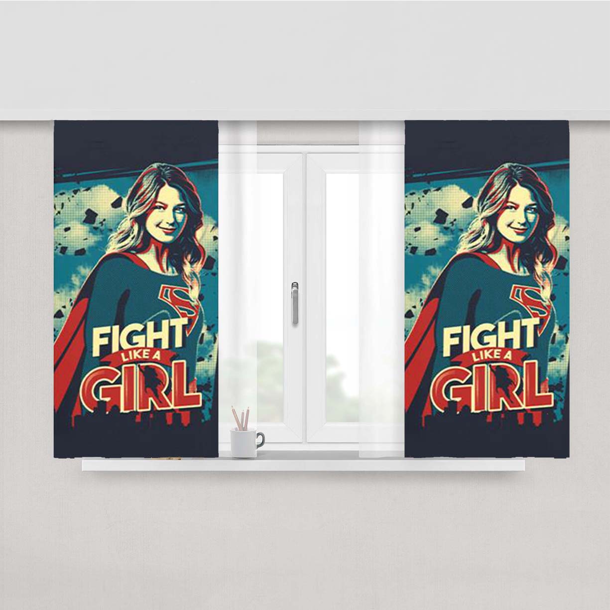 Supergirl Fight Like A Girl Peach Skin Window Curtains