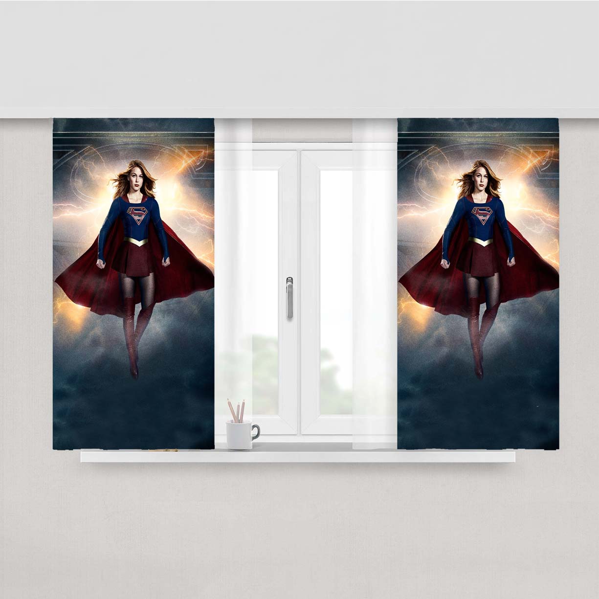 Supergirl Poster Textless Peach Skin Window Curtains
