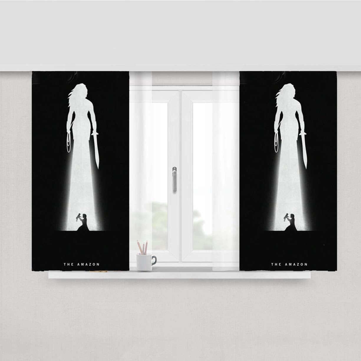 Superhero Girl Black Peach Skin Window Curtains
