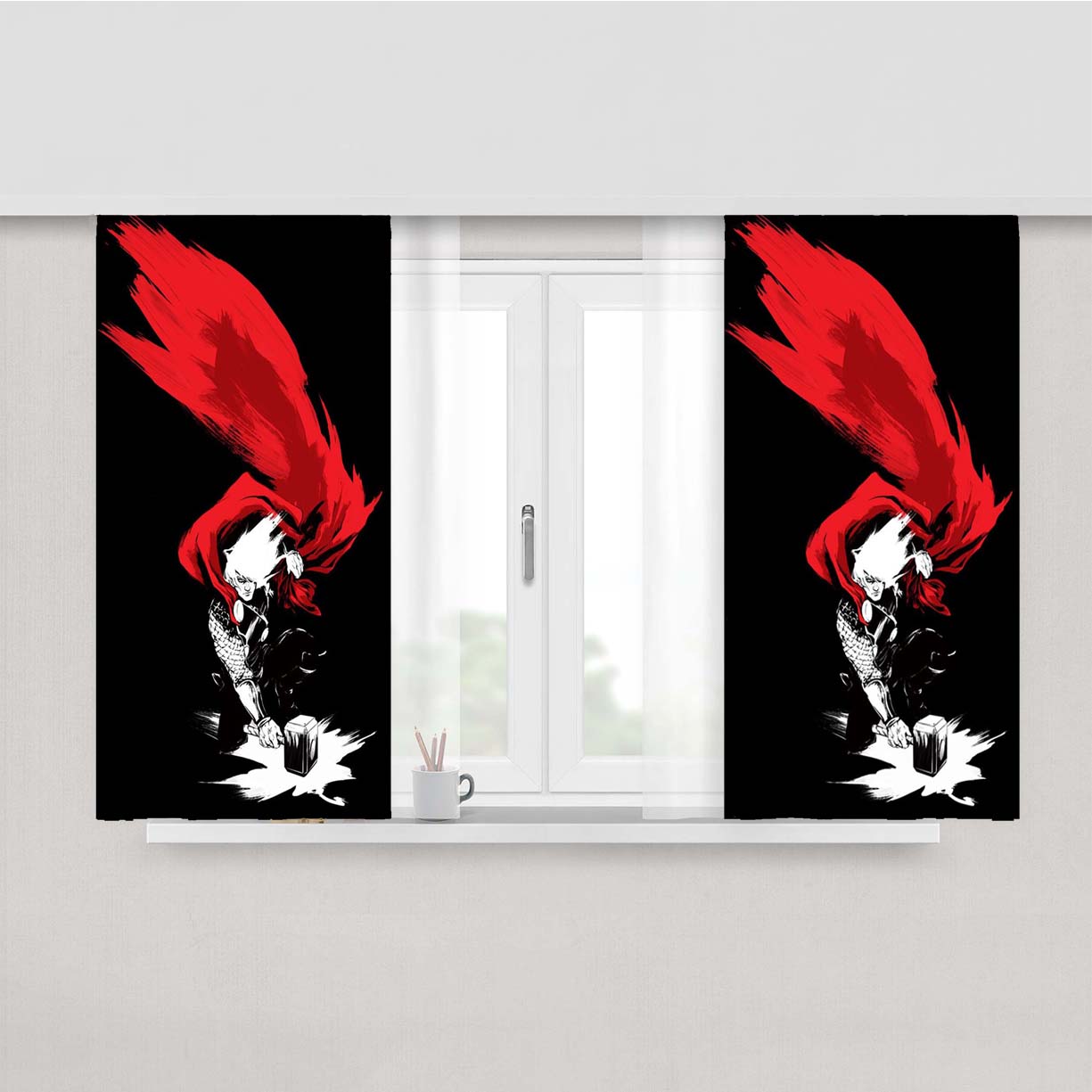 Superhero Thor Peach Skin Window Curtains