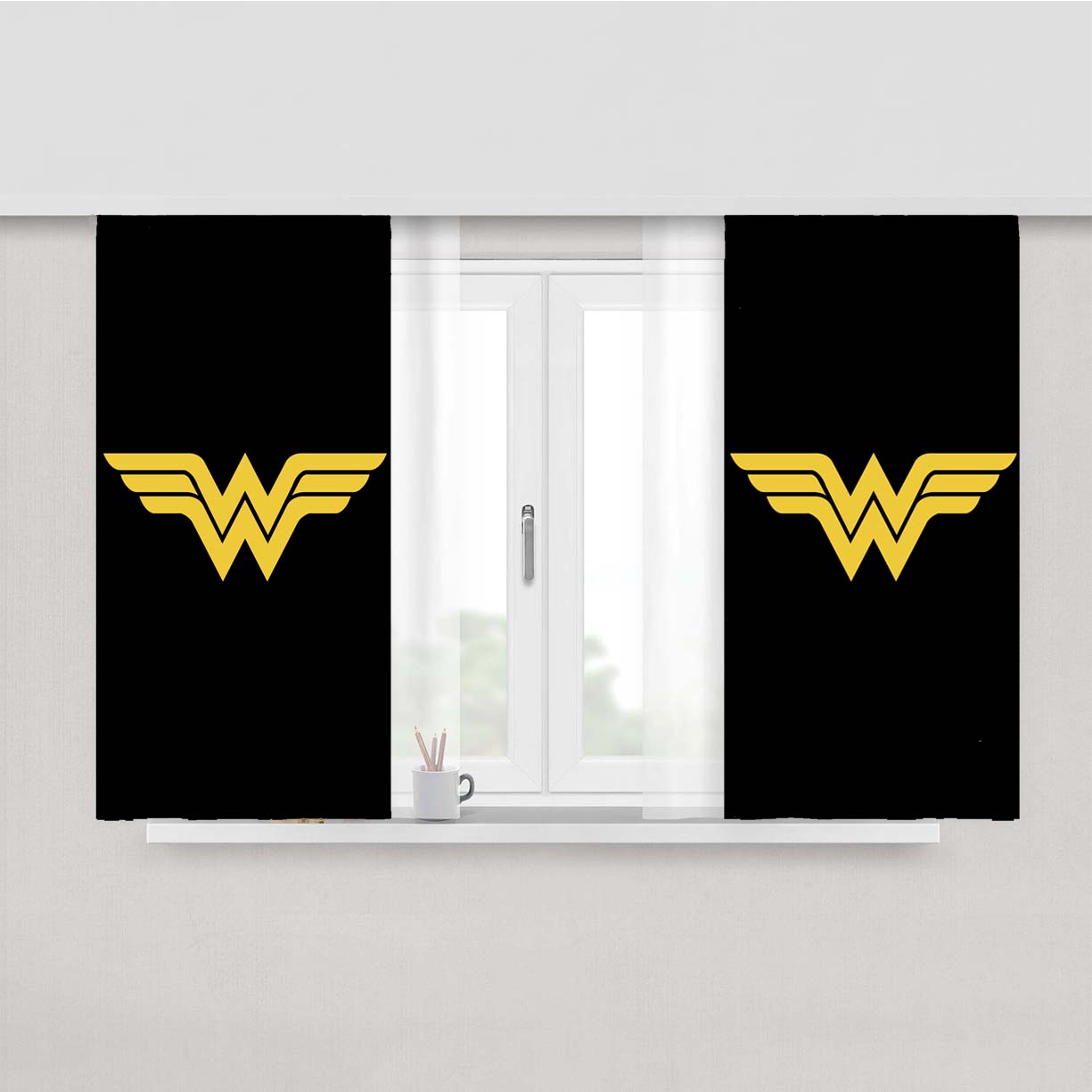 Superhero Wonder Woman Logo Peach Skin Window Curtains