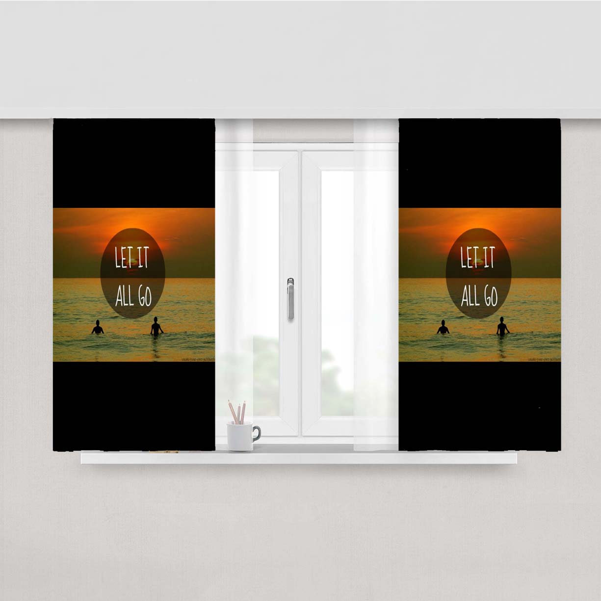 Surfing Let It All Go Peach Skin Window Curtains