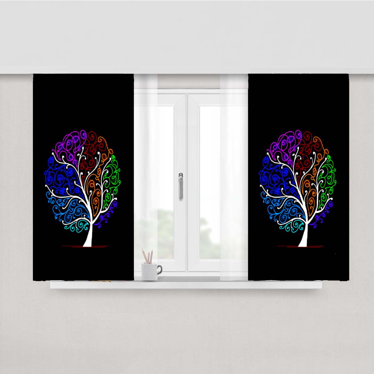 Swirly Tree Peach Skin Window Curtains