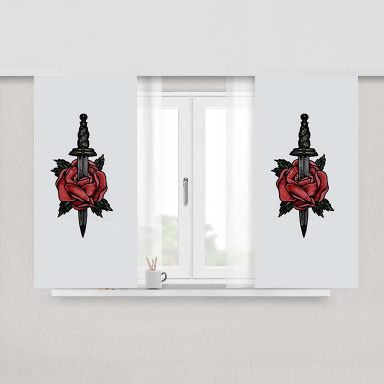 Sword Rose Tatto Peach Skin Window Curtains