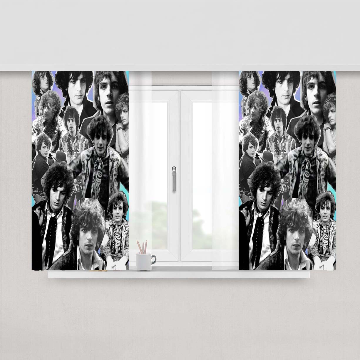 Syd Barrett Collage Peach Skin Window Curtains