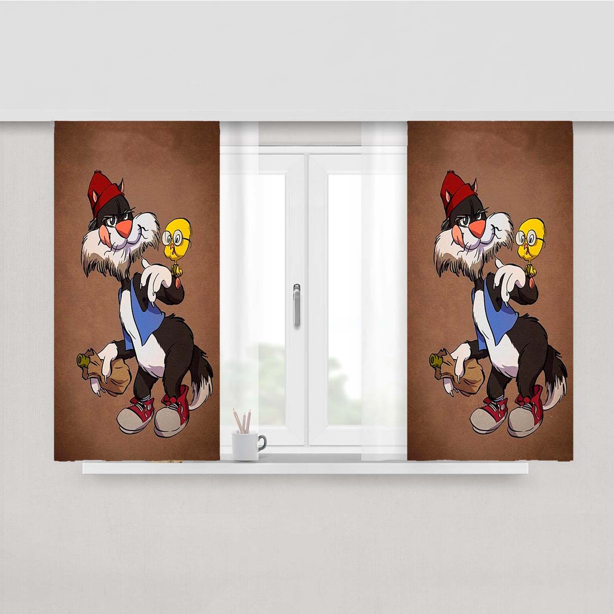 Sylvester Cat And Tweety Bird Looney Tunes Vintage Peach Skin Window Curtains