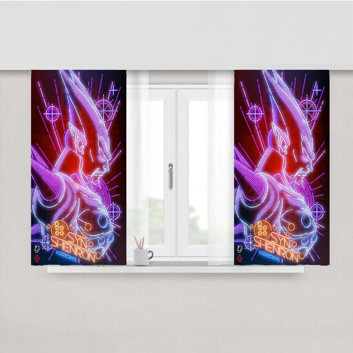 Syn Shenron Neon Art Wallpaper Peach Skin Window Curtains