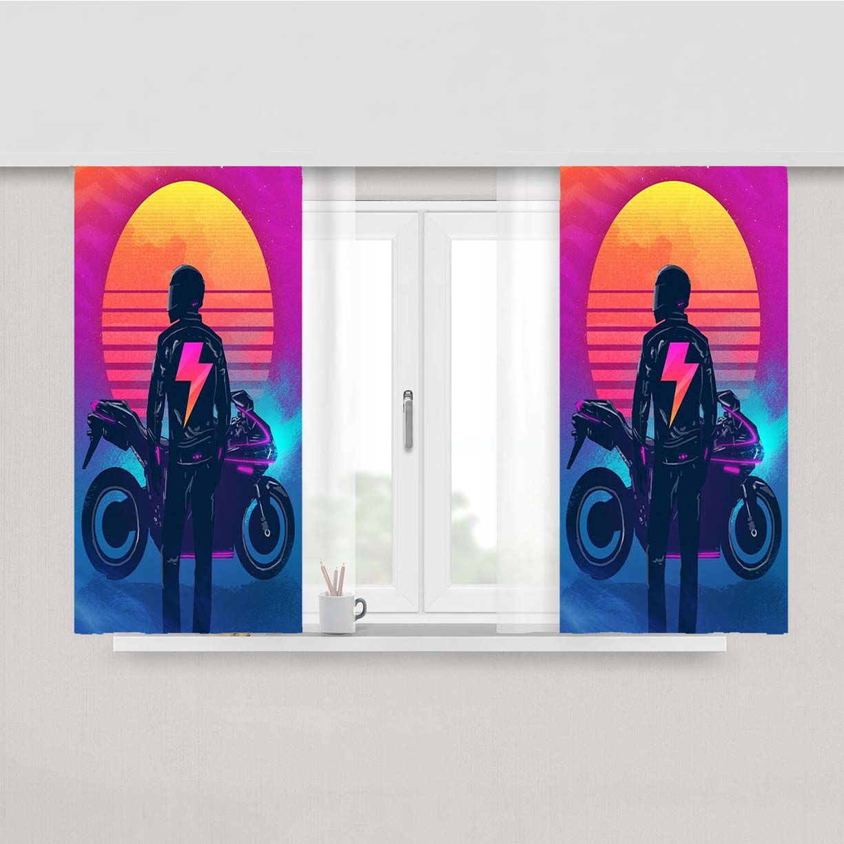 Synth Rider August Peach Skin Window Curtains