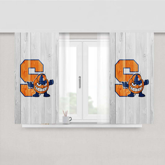 Syracuse University Logo White Wood Wallpaper Peach Skin Window Curtains
