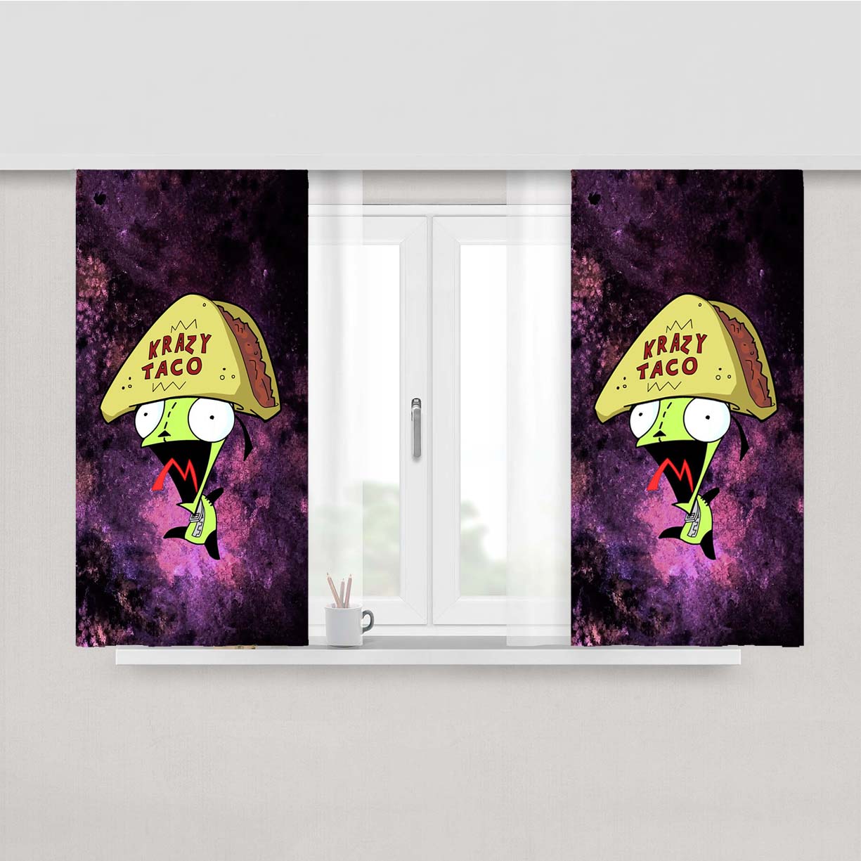 Taco Hat Invader Zim Krazy Taco Galaxy Peach Skin Window Curtains