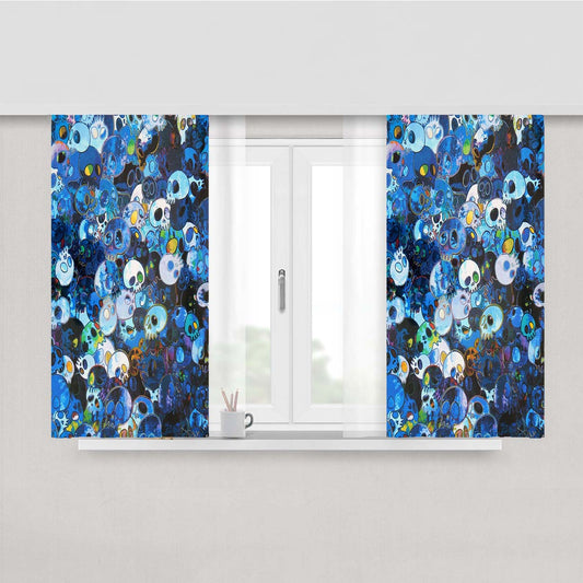 Takashi Murakami Blue Skeleton Peach Skin Window Curtains