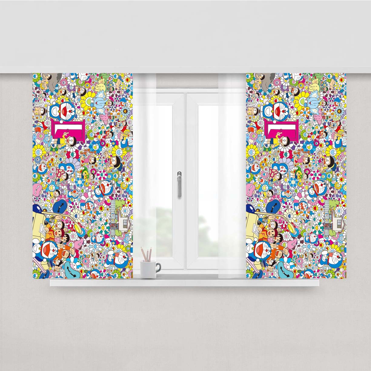Takashi Murakami Doraemon And The Magic Door Peach Skin Window Curtains