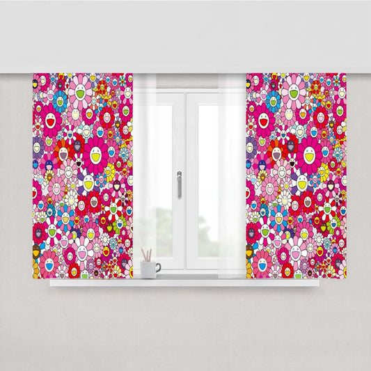 Takashi Murakami Flowers Pink Peach Skin Window Curtains