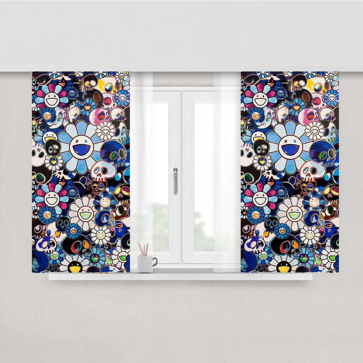 Takashi Murakami Skull Peach Skin Window Curtains