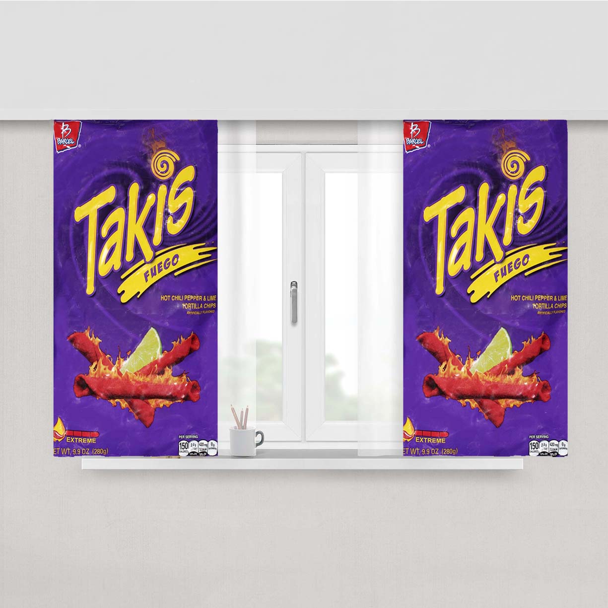 Takis Fuego Hot Chili Pepper And Lime Tortilla Chips Peach Skin Window Curtains