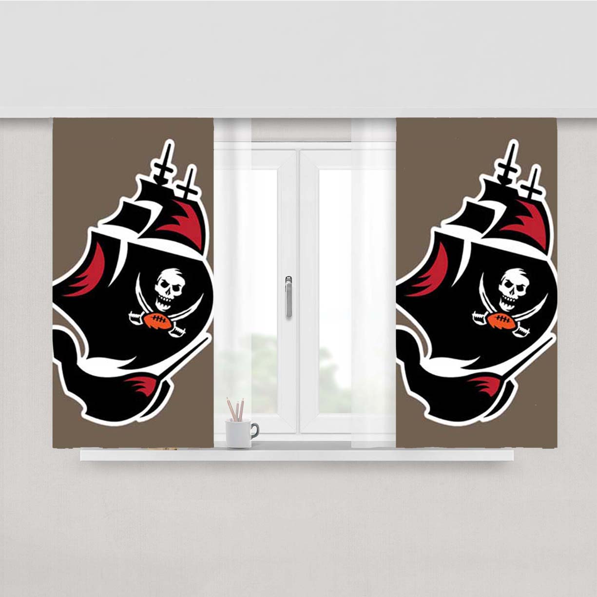 Tampa Bay Bucs Logo Ship Peach Skin Window Curtains