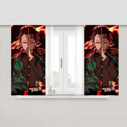 Tanjiro Flame Kimetsu No Yaiba Peach Skin Window Curtains