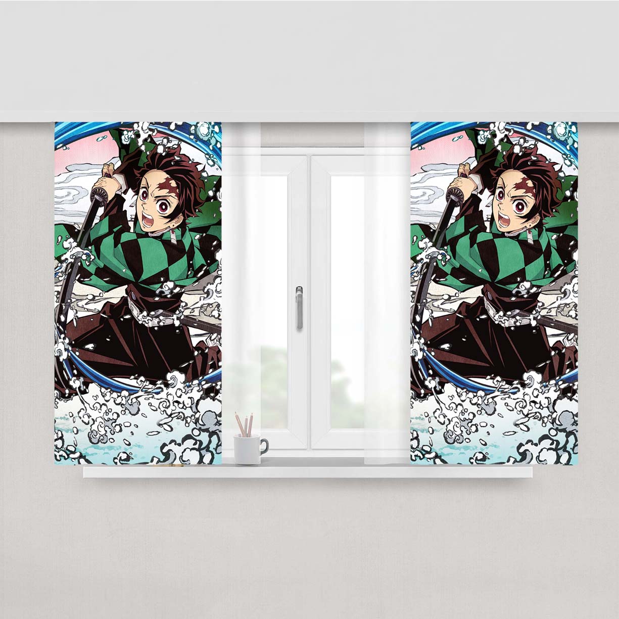 Tanjiro Kamado Water Breath Peach Skin Window Curtains