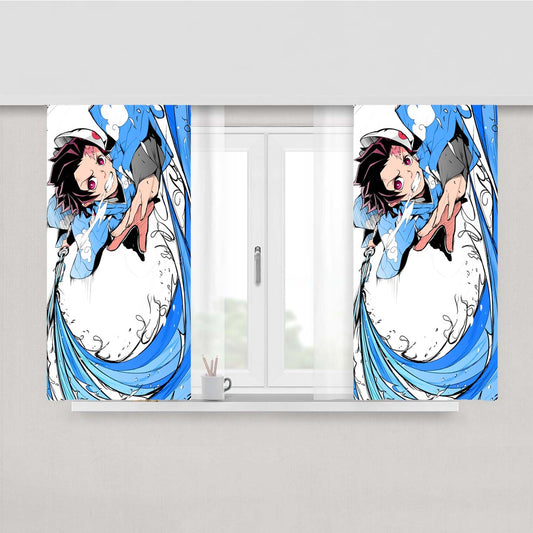 Tanjiro Kimetsu No Yaiba Water Breath Peach Skin Window Curtains
