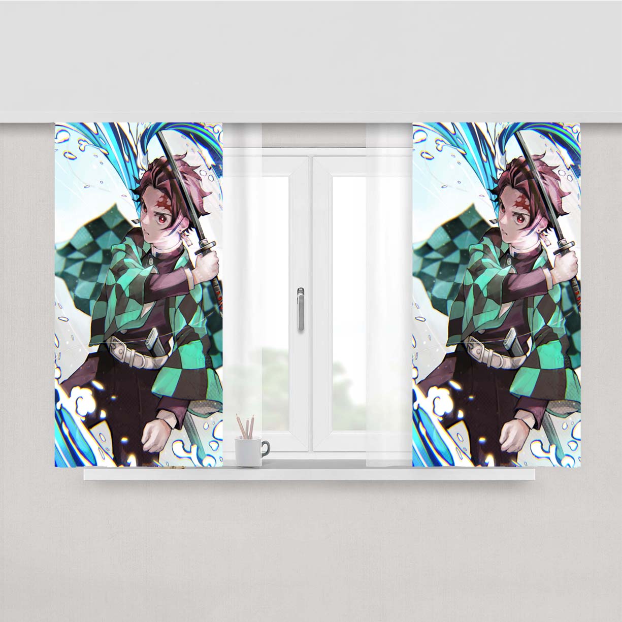 Tanjirou Kamado Kimetsu No Yaiba Peach Skin Window Curtains