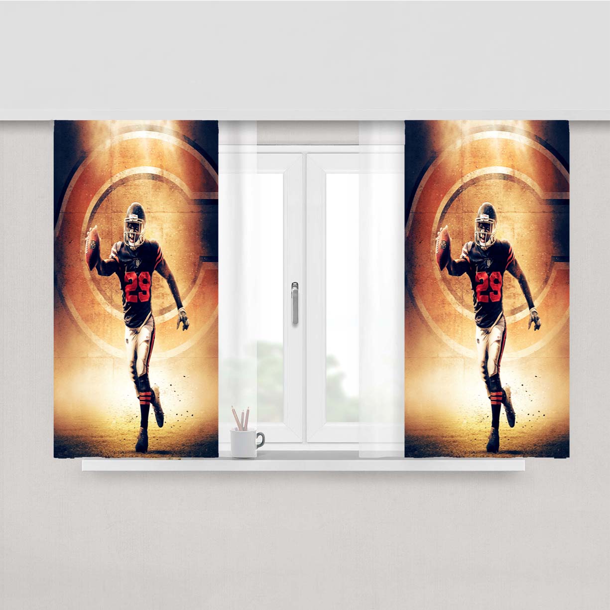 Tarik Cohen Chicago Bear Peach Skin Window Curtains
