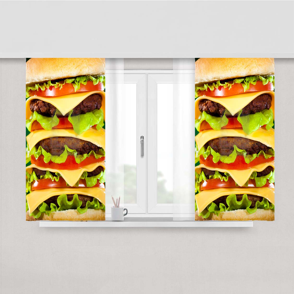 Tasty Hamburger Texture Peach Skin Window Curtains