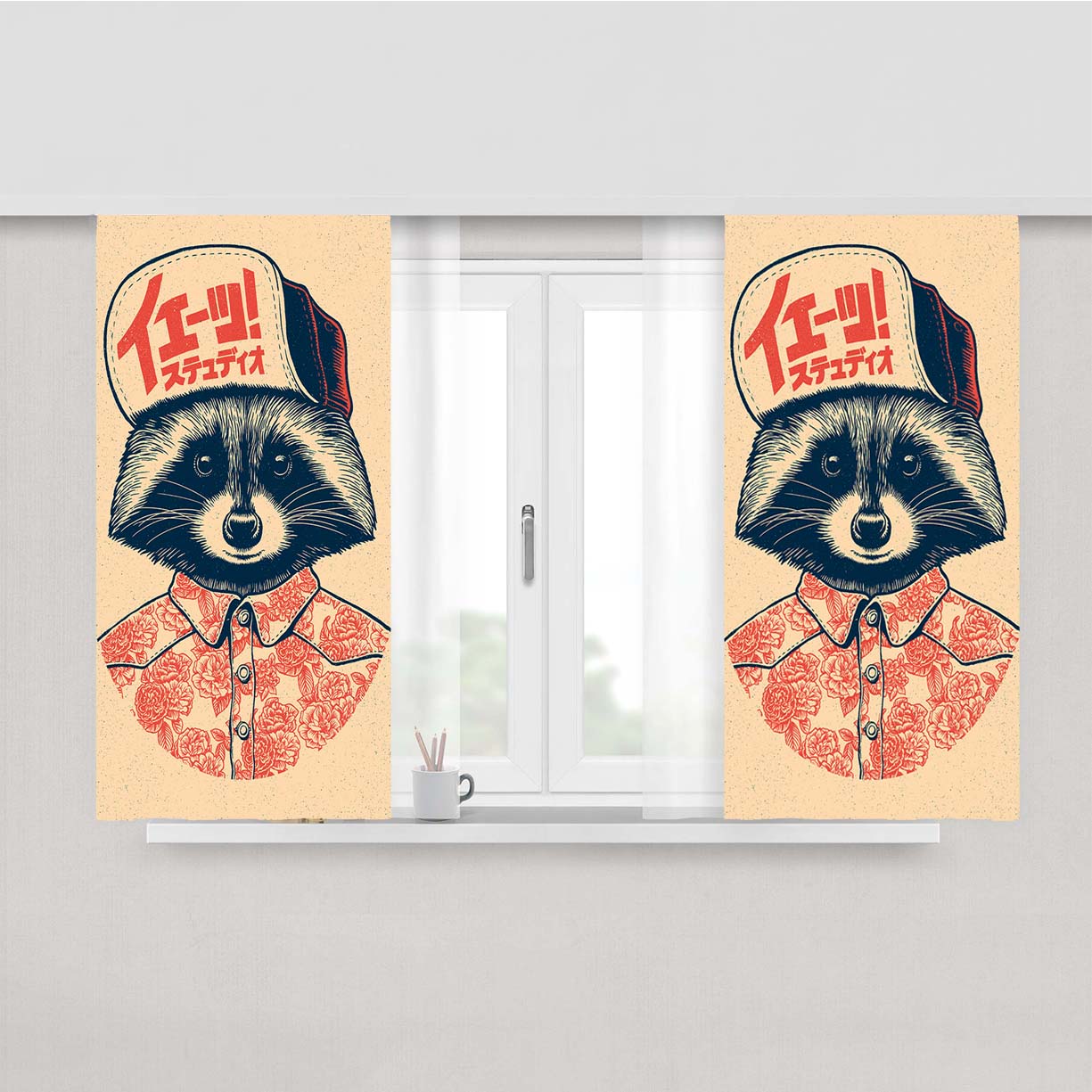 Tattoo School Pink Peach Skin Window Curtains