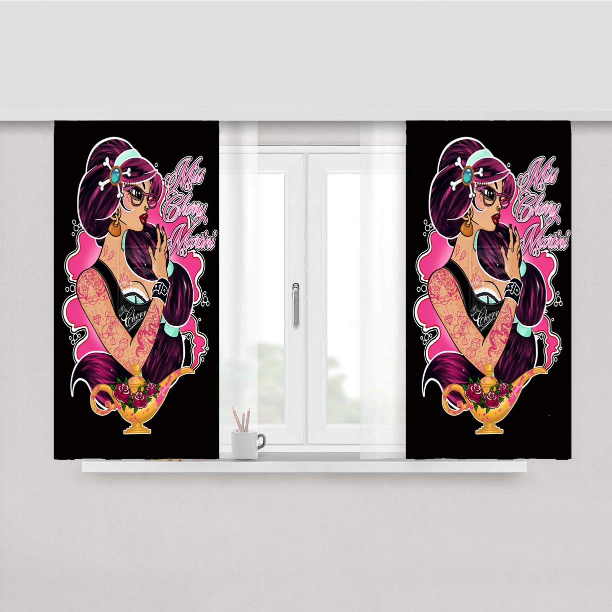 Tattooed Jasmine Peach Skin Window Curtains