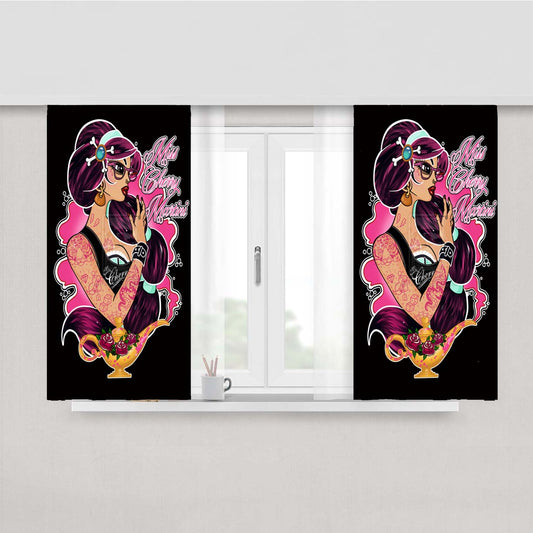 Tattooed Jasmine Peach Skin Window Curtains