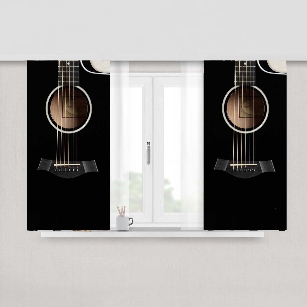Taylor Black Guitar Peach Skin Window Curtains