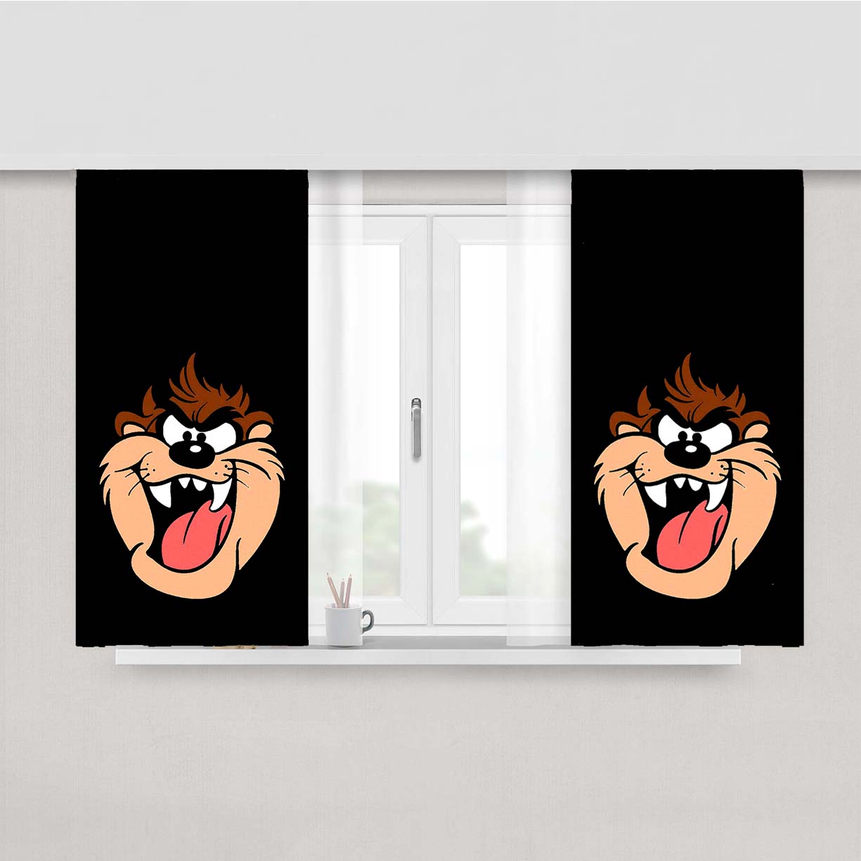 Taz-Mania Full Face Action Peach Skin Window Curtains