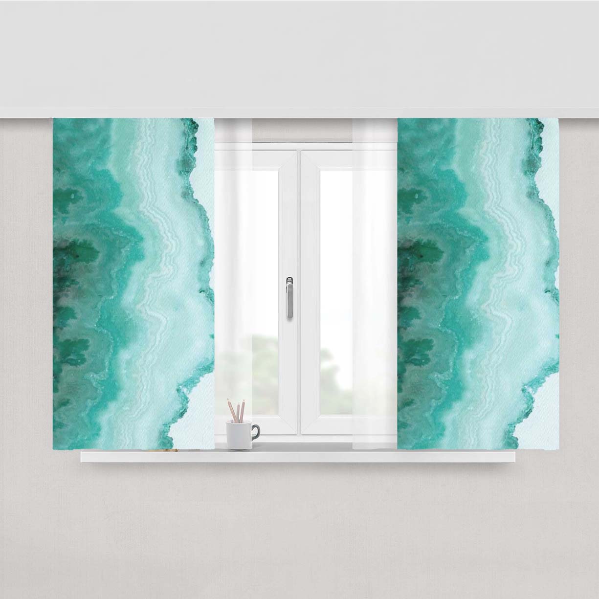 Teal Beach Peach Skin Window Curtains