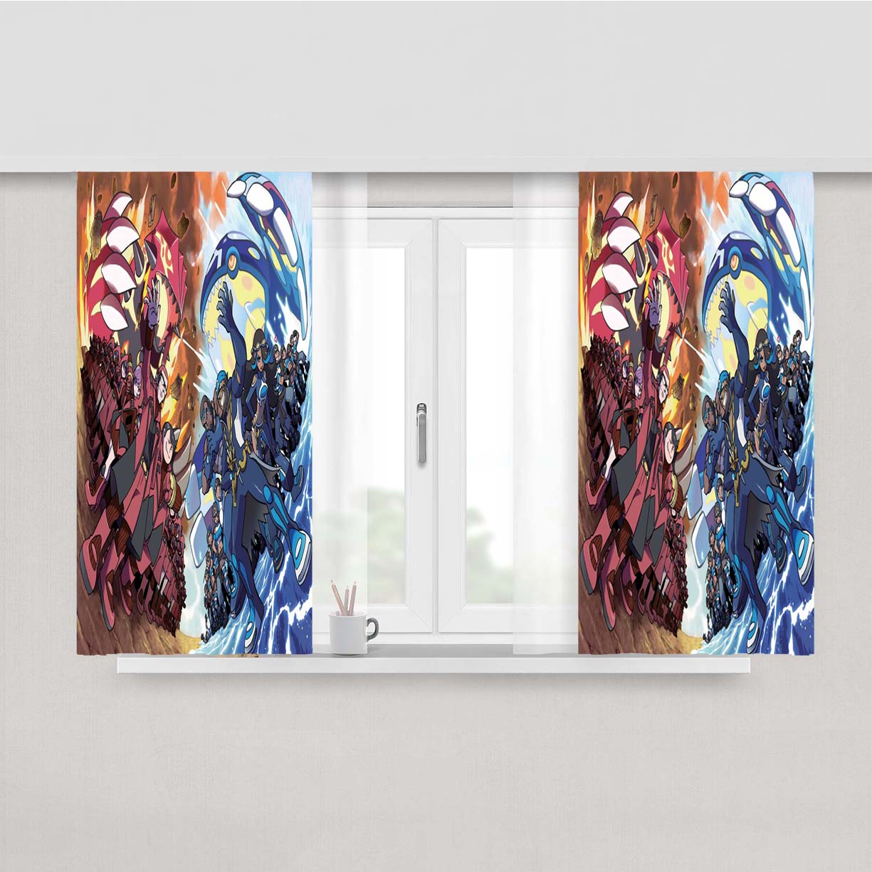 Team Aqua X Team Magma Pokemon Peach Skin Window Curtains
