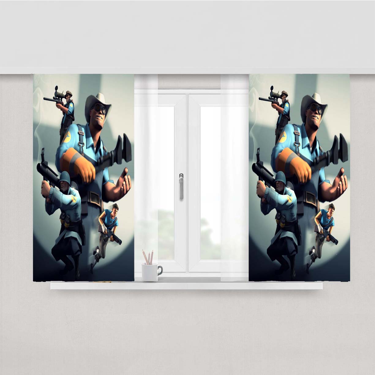 Team Fortress 2 Soldier Scout Poster Peach Skin Window Curtains