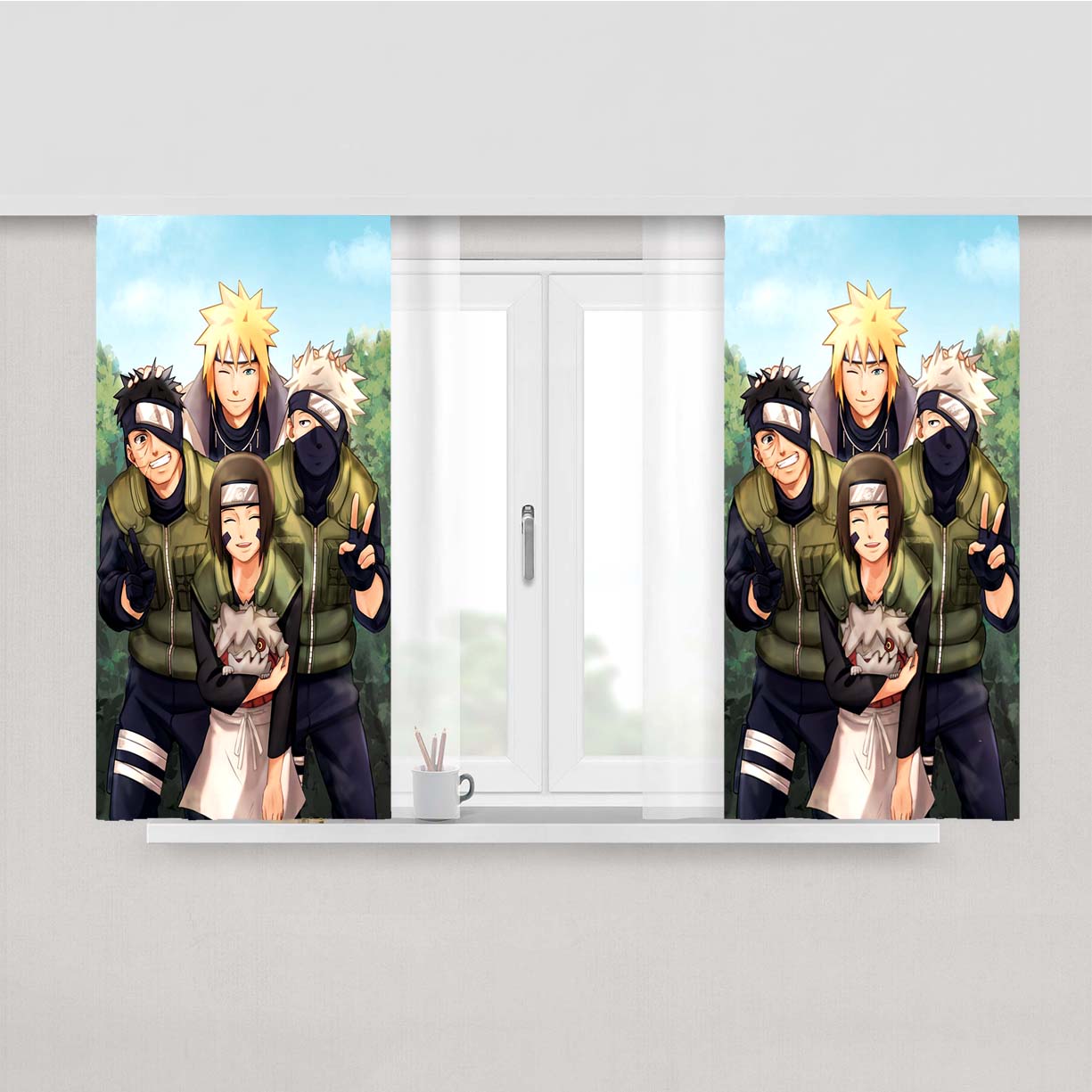 Team Minato Naruto Peach Skin Window Curtains