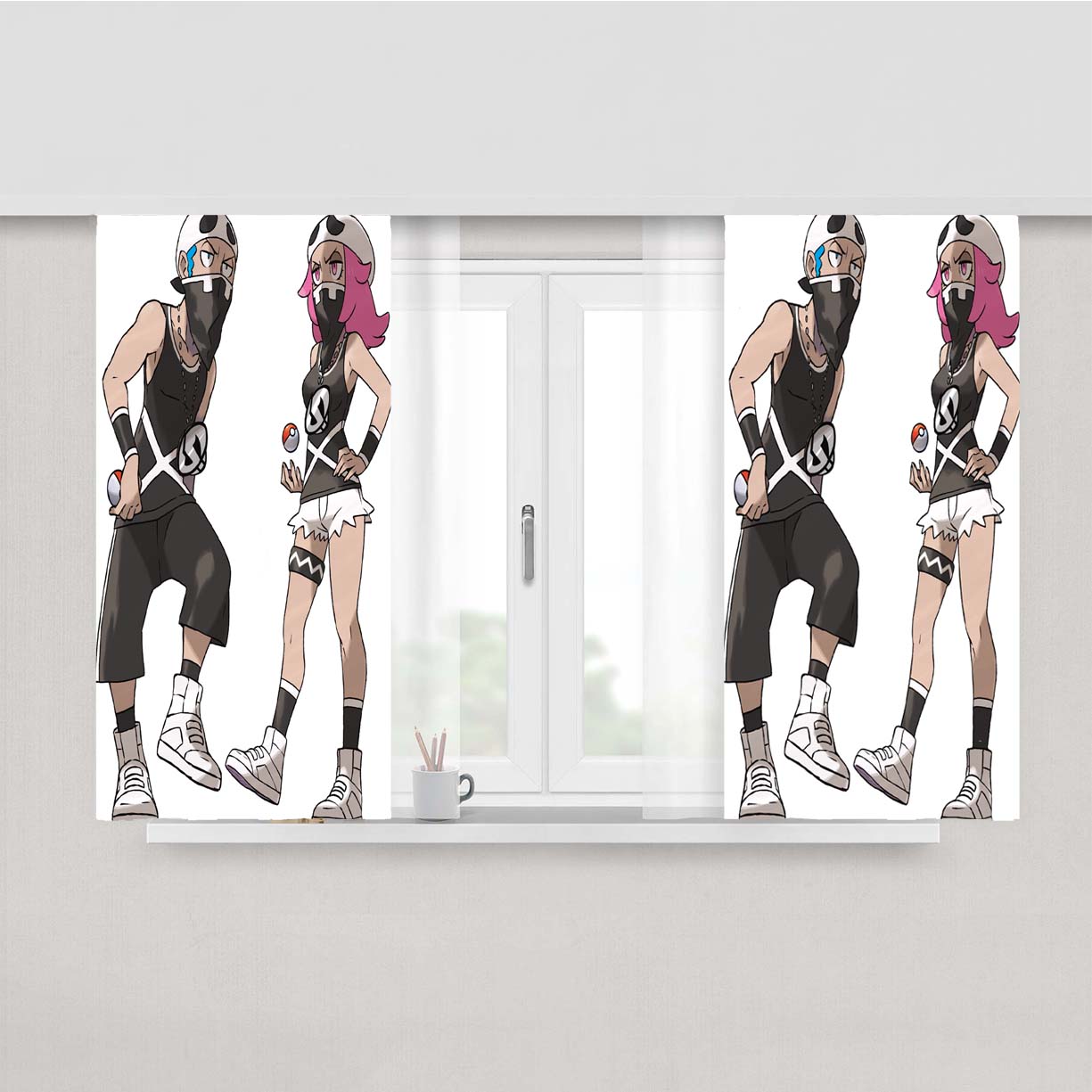 Team Skull Grunt White Peach Skin Window Curtains
