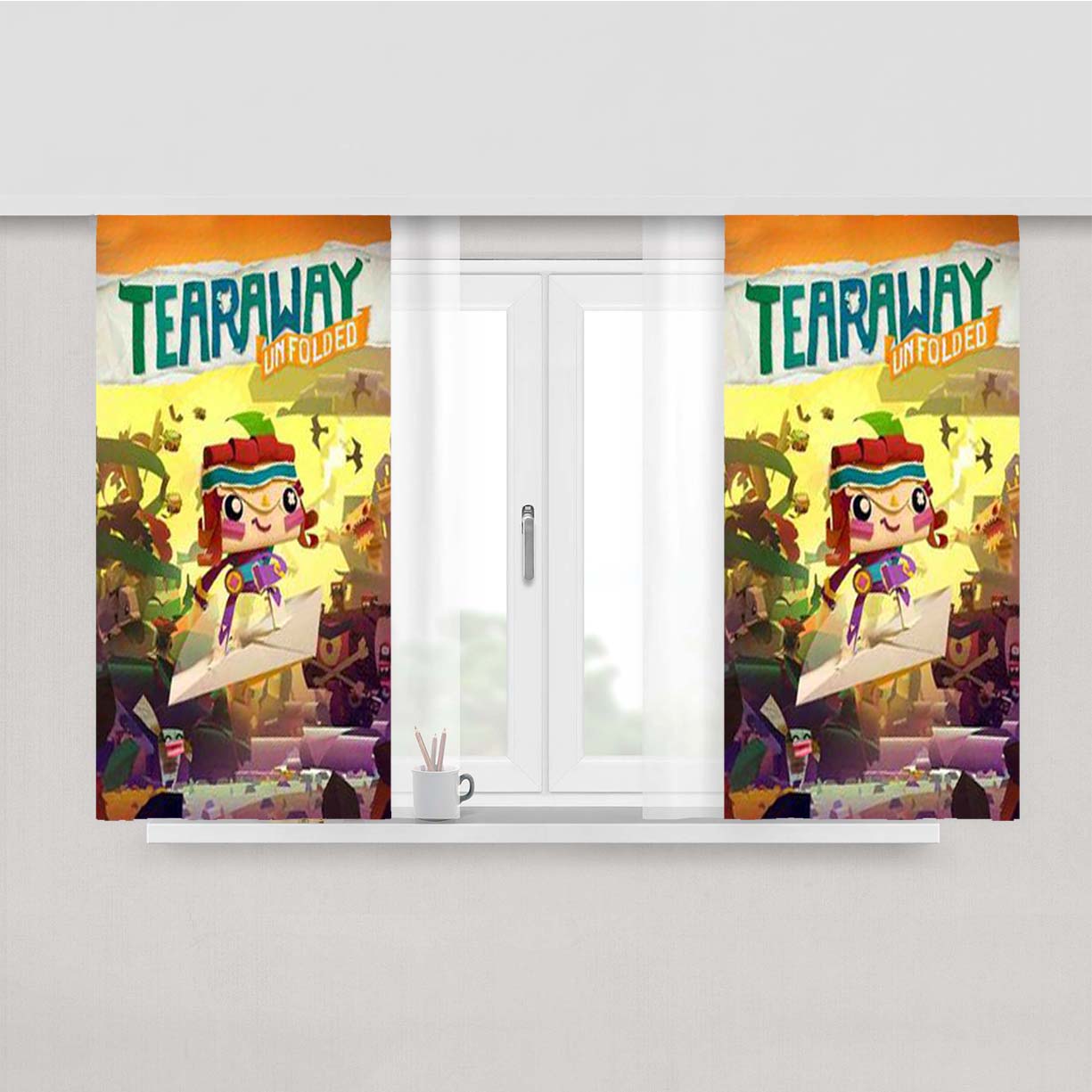 Tearaway Unfolded Peach Skin Window Curtains