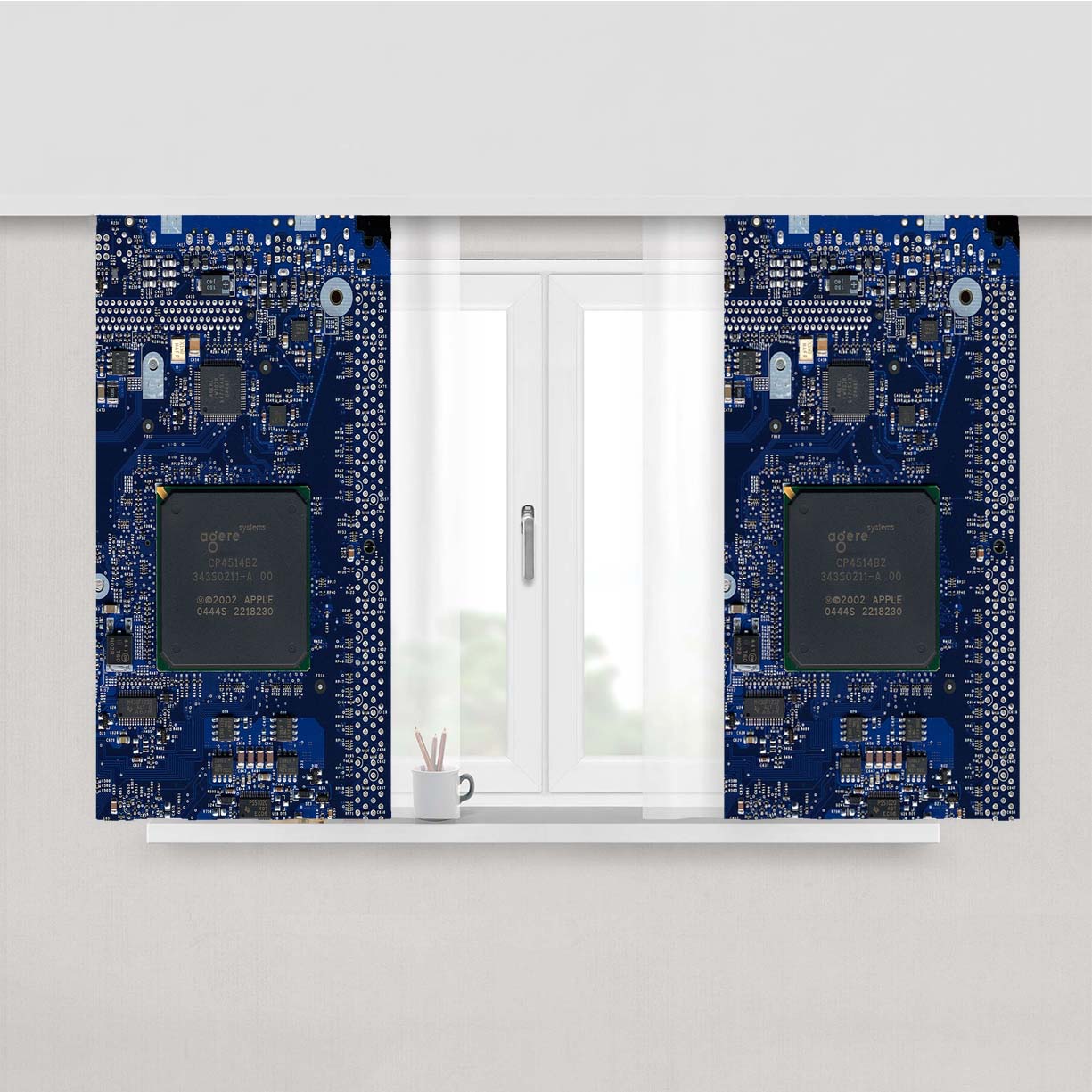 Technology Circuit Blue Peach Skin Window Curtains