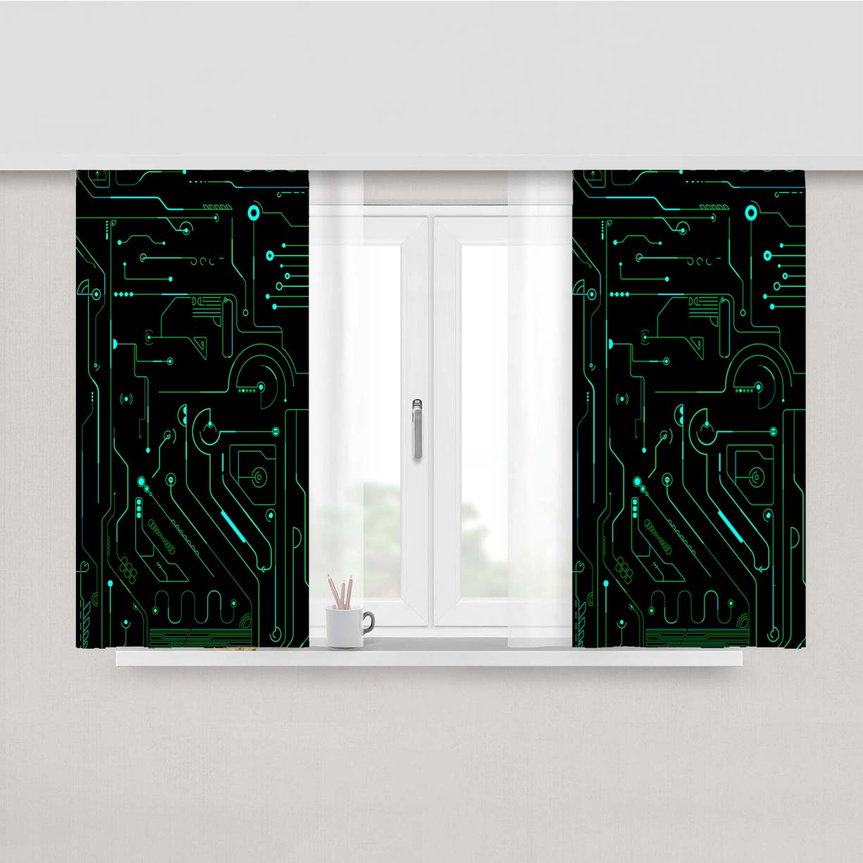 Technology Circuit Dark Peach Skin Window Curtains