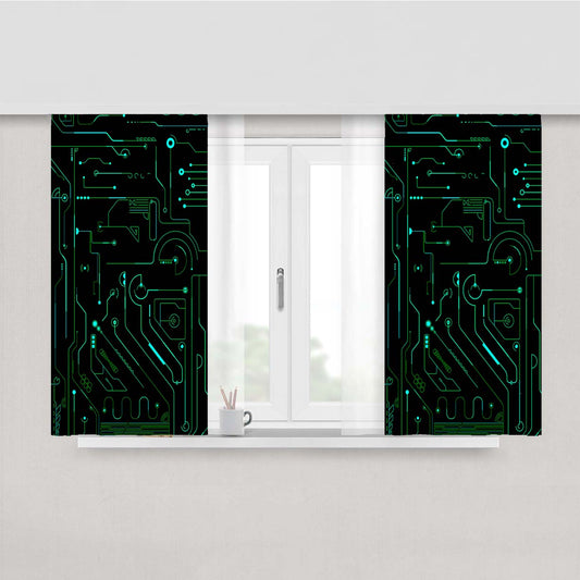 Technology Circuit Dark Peach Skin Window Curtains