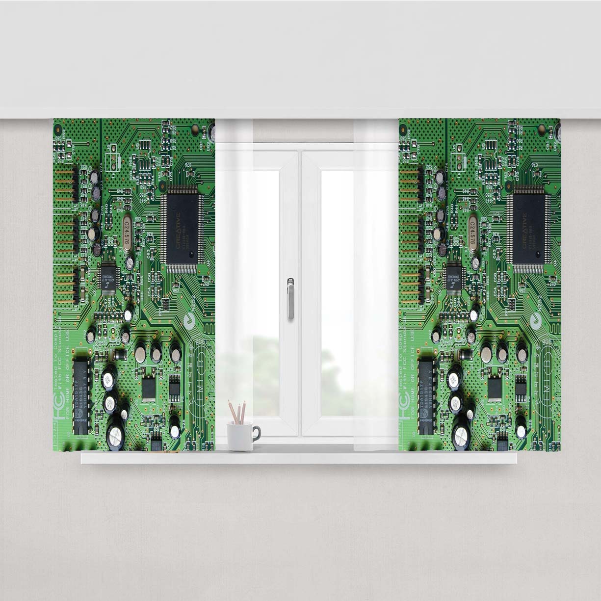 Technology Circuit Green Peach Skin Window Curtains